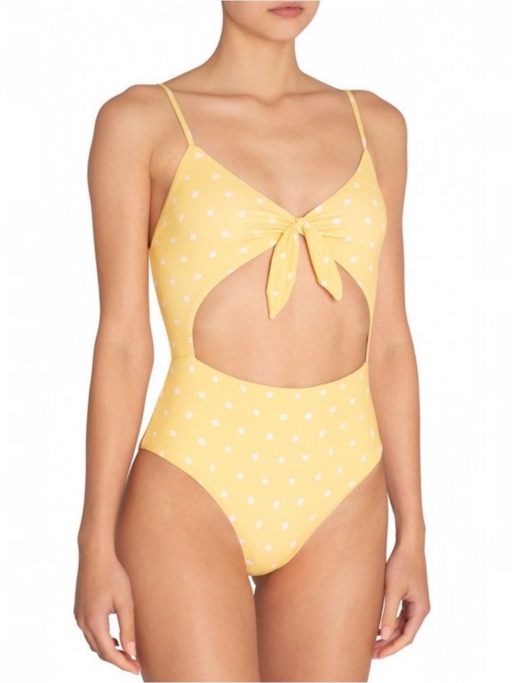 Eberjey Yellow White Polka Dot Tie Front Cutout One Piece Swim large